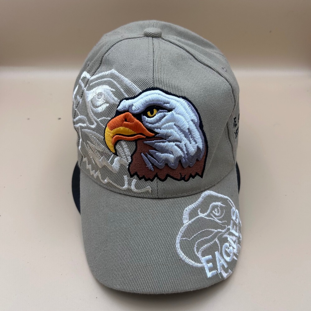 Golden Lion Tan Khaki Bald Eagle Embroidered Adjustable Baseball Cap Hat